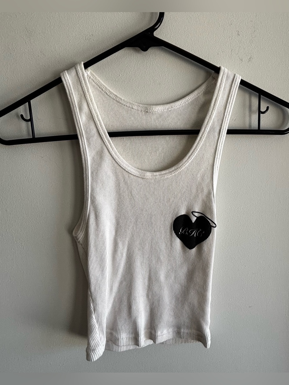 Source Unknown White Ribbed Tank with Black Heart